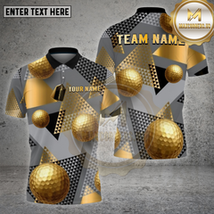 Maxcorners Golf Shirt β Gold Geometric Pattern with 3D Golf Balls β Personalized Name, Team Name Polo