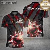 Maxcorners Bowling Shirt – Red Black Slash Explosion Strike Ball & Pins 3D Design – Personalized Name, Team Name 3D Shirt
