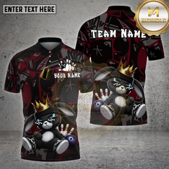 Maxcorners Bowling Shirt β Cool Bunny King Cartoon with Bowling Pins & Ball β Multi Options Personalized Name, Team Name 3D Shirt