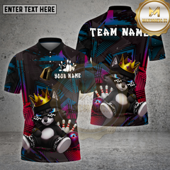 Maxcorners Bowling Shirt β King Wolf Cartoon Graffiti Style with Pins & Ball β Personalized Name, Team Name 3D Shirt