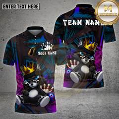 Maxcorners Bowling Shirt β King Wolf Cartoon Graffiti Style with Pins & Ball β Personalized Name, Team Name 3D Shirt