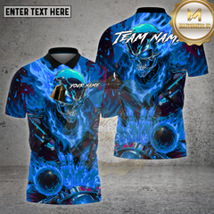 Maxcorners Bowling Shirt – Flaming Skull Strike Ball Fire Explosion 3D Design – Personalized Name, Team Name 3D Shirt