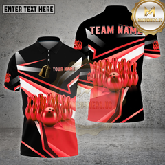 Maxcorners Bowling Shirt – Gold Bowling Pins & Ball Metallic 3D Design – Multi Options Personalized Name, Team Name 3D Shirt