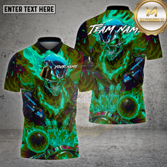 Maxcorners Bowling Shirt – Flaming Skull Strike Ball Fire Explosion 3D Design – Personalized Name, Team Name 3D Shirt