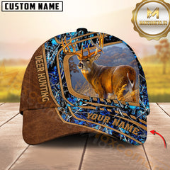 Maxcorners Deer Hunting Landscape Frame Brown Leather Custom Name 3D Cap ( 6 colors)