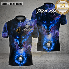 Maxcorners Billiards Shirt Smoke Wolf 8 Ball Mystic Flame Multioptions Personalized Name, Team Name Unisex 3D Shirt