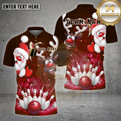 Maxcorners Bowling Shirt Santa Reindeer Bowling Pins Blue Christmas Theme Multi Options Personalized Name, Team Name 3D Shirt