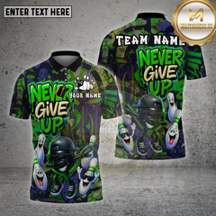 Maxcorners Bowling Shirt Graffiti Never Give Up Multioptions Personalized Name, Team Name Unisex 3D Shirt (4 Colors)