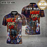 Maxcorners Bowling Shirt Graffiti Never Give Up Multioptions Personalized Name, Team Name Unisex 3D Shirt (4 Colors)