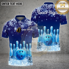 Maxcorners Bowling Shirt Snowflake Bowling Pins Winter Christmas Theme Multi Options Personalized Name, Team Name 3D Shirt