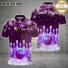 Maxcorners Bowling Shirt Snowflake Bowling Pins Winter Christmas Theme Multi Options Personalized Name, Team Name 3D Shirt