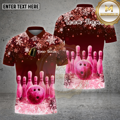 Maxcorners Bowling Shirt Snowflake Bowling Pins Winter Christmas Theme Multi Options Personalized Name, Team Name 3D Shirt