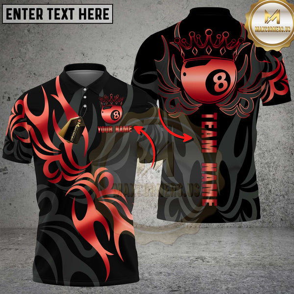 Maxcorners Billiard Shirt Golden Flame 8 Ball Design Premium Multioptions Personalized Name, Team Name Unisex 3D Shirt