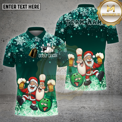 Maxcorners Bowling Shirt Santa Bowling Beer Cartoon Multi Options Personalized Name, Team Name 3D Shirt