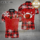 Maxcorners Bowling Shirt Plaid Snowflake Santa Bowling Ball Multi Options Personalized Name, Team Name 3D Shirt