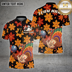Maxcorners Bowling Shirt Gobble Bowl Colorful Turkey Autumn Leaves Thanksgiving Multi Options Personalized Name, Team Name 3D Shirt