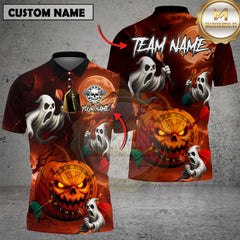 Maxcorners Dart Polo Shirt Halloween Pumpkin Ghost Lightning Multioptions Personalized Name, Team Name Unisex 3D Shirt (4 Colors)