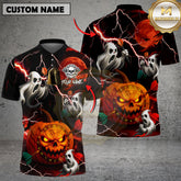 Maxcorners Dart Polo Shirt Halloween Pumpkin Ghost Lightning Multioptions Personalized Name, Team Name Unisex 3D Shirt (4 Colors)
