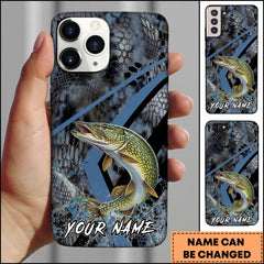 Maxcorners Pike Fishing Dark Hexagon Pattern Dynamic Splash Personalized Name Phone Case