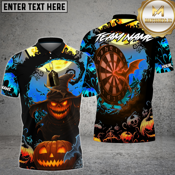 Maxcorners Dart Shirt Halloween Spooky Pumpkin Dartboard Multioptions Personalized Name, Team Name Unisex 3D Shirt (4 Colors)