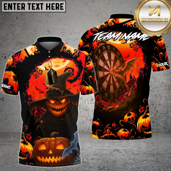 Maxcorners Dart Shirt Halloween Spooky Pumpkin Dartboard Multioptions Personalized Name, Team Name Unisex 3D Shirt (4 Colors)