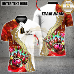 Maxcorners Bowling Galaxy Strike Gold Flame Premium Design Multioptions Personalized Name, Team Name 3D Shirt (4 color)