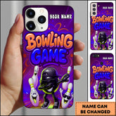 Maxcorners Bowling Phone Case Neon Bowling Ball And Pins Cartoon Party Style Personalized Name Phone Case | Purple