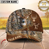 Maxcorners Deer Hunting Camo Forest & Brown Leather Curved Stitch Pattern Personalized Name 3D Cap (6 Colors)