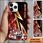 Maxcorners Bowling Phone Case Gold Lightning Bowling Strike Red Fire Background Personalized Name Phone Case | Red