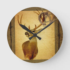 Maxcorners Western Primitive barn wood buck white tail deer Round Clock TU3012