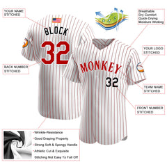 Maxcorners Custom White Red Pinstripe Red-Black Premium American Flag Fashion Baseball Jerseys LM0210