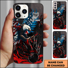 Maxcorners Bowling Phone Case Patriotic Bald Eagle American Flag Wings Bowling Strike Art Personalized Name Phone Case