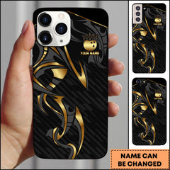 Maxcorners Bowling Phone Case Abstract Gold Lion Head Line Art Luxury Style Personalized Name Phone Case
