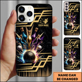 Maxcorners Bowling Phone Case Premium Gold Geometry Bowling Ball Energy Burst Personalized Name Phone Case