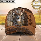 Maxcorners Deer Hunting Rustic Brown Leather & Center Camo Panel Pattern Personalized Name 3D Cap (6 Colors)