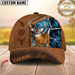 Maxcorners Deer Hunting Deer Camo & Diagonal Leather Panel Pattern Personalized Name 3D Cap (6 Colors)