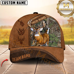 Maxcorners Deer Hunting Deer Camo & Diagonal Leather Panel Pattern Personalized Name 3D Cap (6 Colors)
