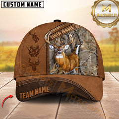 Maxcorners Deer Hunting Deer Camo & Diagonal Leather Panel Pattern Personalized Name 3D Cap (6 Colors)