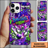 Maxcorners Bowling Phone Case Bowling Crew Graffiti Explosion Purple Neon Art Personalized Name Phone Case | Purple