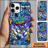 Maxcorners Bowling Phone Case Bowling Crew Graffiti Explosion Purple Neon Art Personalized Name Phone Case | Blue