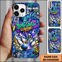 Maxcorners Bowling Phone Case Bowling Crew Graffiti Explosion Purple Neon Art Personalized Name Phone Case | Blue