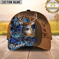 Maxcorners Deer Hunting Brown Leather Framed Woodland Camo Custom Name 3D Cap (6 Colors)