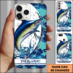 Maxcorners Marlin Fishing Phone Case Jumping Blue Camo Water Splash Personalized Name 3D Phone Case