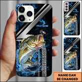 Maxcorners Bass Splash Water Lightning Stripe Dark Blue Art Personalized Name Phone Case