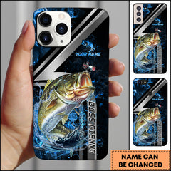 Maxcorners Bass Splash Water Lightning Stripe Dark Blue Art Personalized Name Phone Case