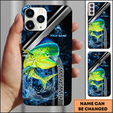 Maxcorners Mahi-mahi Splash Water Lightning Stripe Dark Blue Art Personalized Name Phone Case