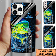Maxcorners Mahi-mahi Splash Water Lightning Stripe Dark Blue Art Personalized Name Phone Case