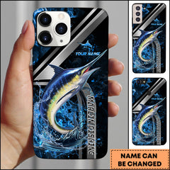 Maxcorners Marlin Splash Water Lightning Stripe Dark Blue Art Personalized Name Phone Case