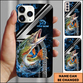 Maxcorners Pike Splash Water Lightning Stripe Dark Blue Art Personalized Name Phone Case