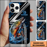 Maxcorners Trout Splash Water Lightning Stripe Dark Blue Art Personalized Name Phone Case